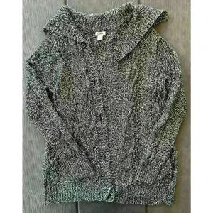 LL Bean Chunky Cable Knit Sweater Sz Small Petite Black White *FLAW*
